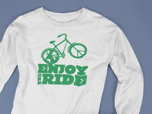 Load image into Gallery viewer, Enjoy the Ride Celebrating Earth Day Long Sleeve T-shirt - Driftless Threads
